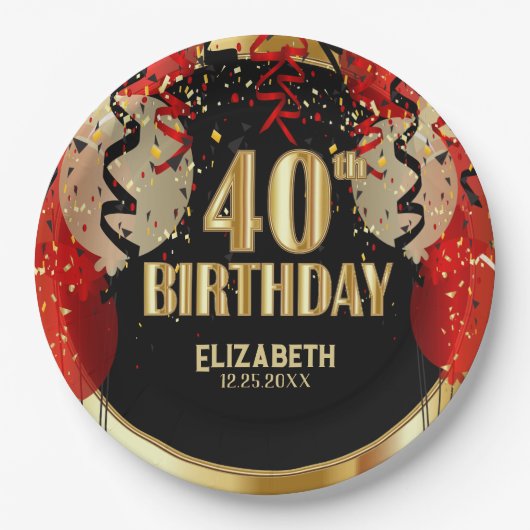 40e verjaardag - Rode ballonnen 🎈 Papieren Bordje (Voorkant)