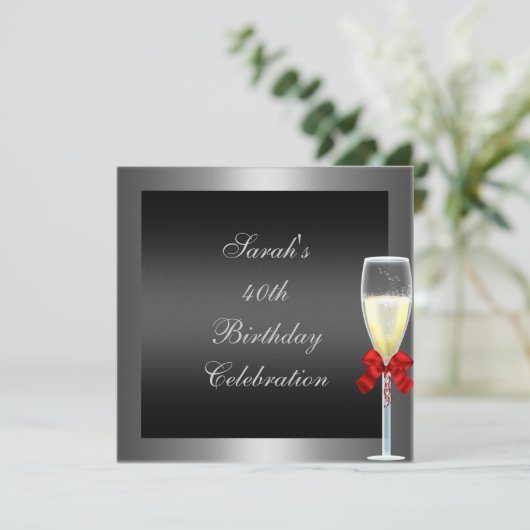 40e verjaardag Rode Bow Champagne Silver Black Kaart (Staand voorkant)