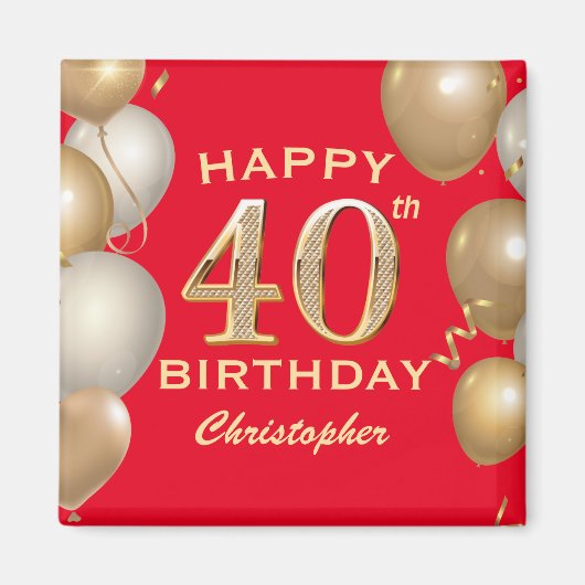40e verjaardag Rode en gouden ballonnen op de Rode Magneet (Voorkant)