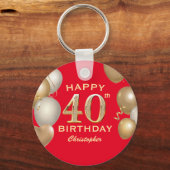40e verjaardag Rode en gouden ballonnen op de Rode Sleutelhanger (Voorkant)