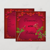 40e verjaardag Rode Rose Floral Elegant Invite Kaart (Voorkant / Achterkant)