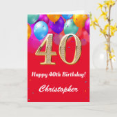 40e verjaardag Rood en Goud Kleurrijke Ballonnen Kaart (Gele Bloem)