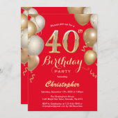 40e verjaardag Rood- en goudballonnen Confetti Kaart (Voorkant / Achterkant)