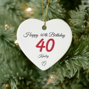 40e verjaardag Rood Schaduw Monogram hart Keramisch Ornament
