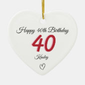 40e verjaardag Rood Schaduw Monogram hart Keramisch Ornament (Voorkant)