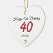 40e verjaardag Rood Schaduw Monogram hart Keramisch Ornament (Links)