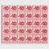 40e verjaardag rood wit blik 40 douanefoto naam cadeaupapier (Vlak)