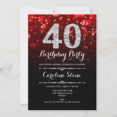 40e verjaardag - Rood Zwart Zilver Kaart (Voorkant)