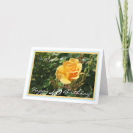 40e verjaardag Roos Angela Elegant Blue Gold Lijst Kaart