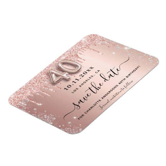 40e verjaardag roos Bewaar de datum Magneet (Linkerzijde)