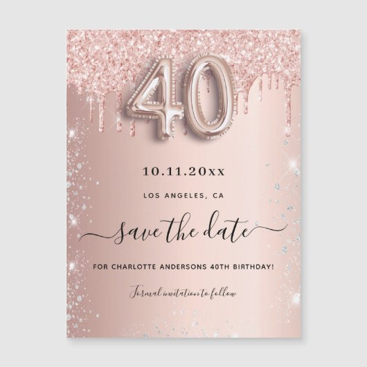 40e verjaardag roos glitter sparen de datummagneet (Voorkant)