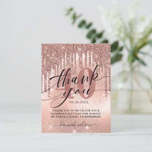 40e verjaardag Roos Gold Bedankkaart (Staand voorkant)