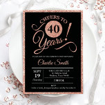 40e verjaardag - Roos Gold Black ELKE LEEFTIJD Kaart<br><div class="desc">40e verjaardag uitnodiging voor vrouwen. Elegant nodigt een zwarte kaart uit met faux glitter roos gold folie. Functies lettertype typografiescript. Proost tot 40 jaar! Kan elk jaar worden gepersonaliseerd. Ideaal voor een mijlpaal op de dag van de volwassen dag.</div>