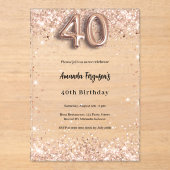 40e verjaardag roos Gold Clear Party Acryl Uitnodigingen (Voorkant)