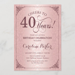 40e verjaardag - Roos Gold Damask Kaart