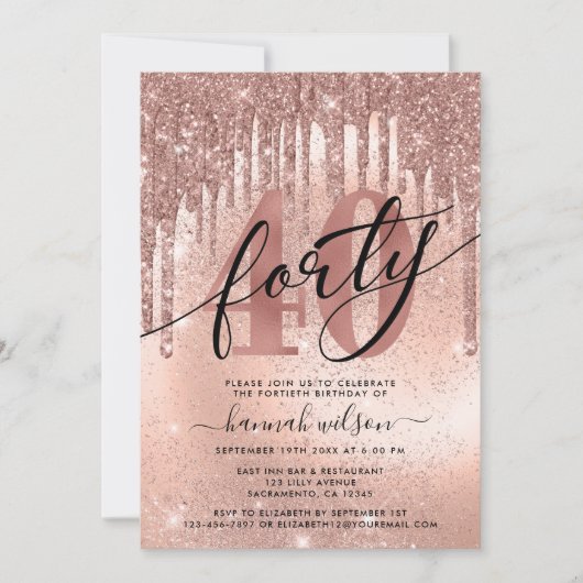 40e verjaardag Roos Gold Glitter & Folie Kaart (Voorkant)