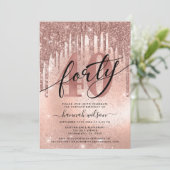 40e verjaardag Roos Gold Glitter & Folie Kaart (Staand voorkant)