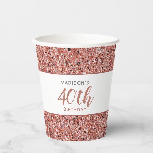 40e verjaardag Roos Gold Glitter op maat Papieren Bekers (Voorkant)