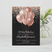 40e verjaardag Roos Gold Glitter op zwart Kaart (Staand voorkant)