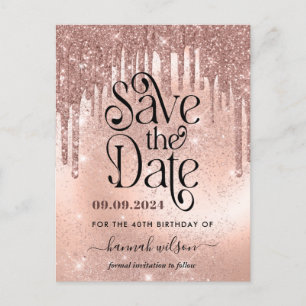 40e verjaardag Roos Gold Save the Date Briefkaart