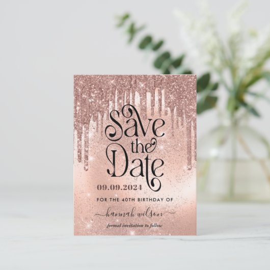 40e verjaardag Roos Gold Save the Date Briefkaart (Staand voorkant)