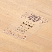 40e verjaardag roos Gold Stars Clear Party Acryl Uitnodigingen (Laagn)