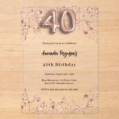 40e verjaardag roos Gold Stars Clear Party Acryl Uitnodigingen (Voorkant)