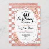 40e verjaardag - Roos Gold White Stripes Kaart (Voorkant / Achterkant)