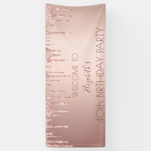 40e verjaardag roos goud glitter drip welkom spandoek (Verticaal)