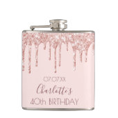 40e verjaardag roos goud glitter druppelt roze heupfles (Voorkant)