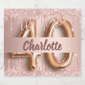 40e verjaardag roos goud glitter monogram luxe sparkling wijnetiket (Enkel label)