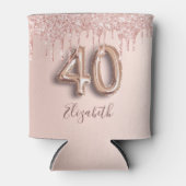 40e verjaardag roos goud glitter roze ballonstijl blikjeskoeler (Voorkant)