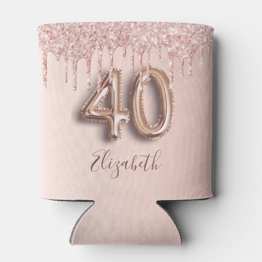 40e verjaardag roos goud glitter roze ballonstijl blikjeskoeler (Achterkant)