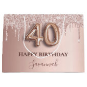 40e verjaardag roos goud glitter roze ballonstijl groot cadeauzakje (Voorkant)