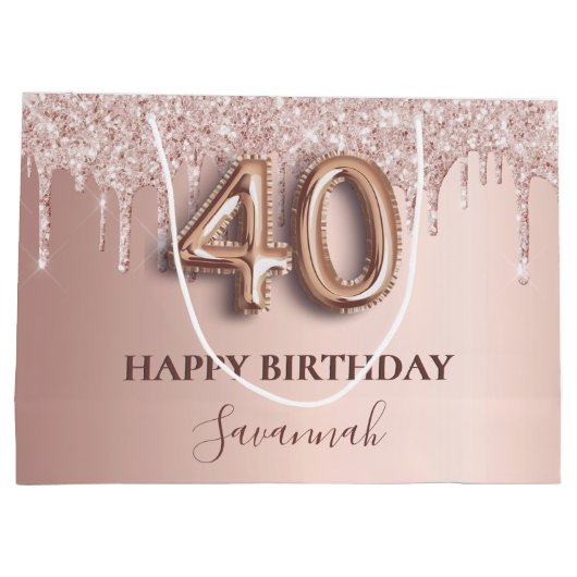 40e verjaardag roos goud glitter roze ballonstijl groot cadeauzakje (Achterkant)