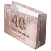40e verjaardag roos goud glitter roze ballonstijl groot cadeauzakje (Voorkant Gekanteld)