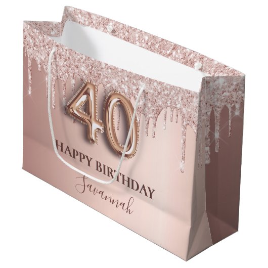 40e verjaardag roos goud glitter roze ballonstijl groot cadeauzakje (Voorkant Gekanteld)