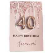 40e verjaardag roos goud glitter roze ballonstijl medium cadeauzakje (Voorkant)