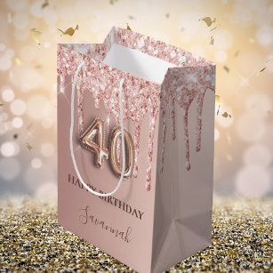 40e verjaardag roos goud glitter roze ballonstijl medium cadeauzakje