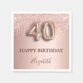 40e verjaardag roos goud glitter roze ballonstijl servet (Voorkant)