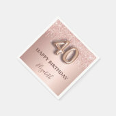 40e verjaardag roos goud glitter roze ballonstijl servet (Hoek)