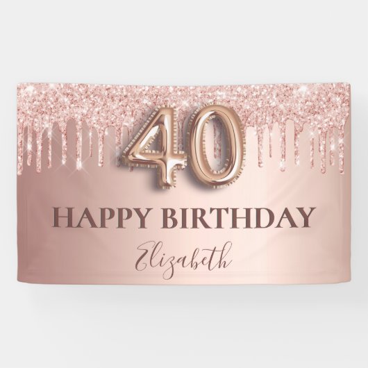 40e verjaardag roos goud glitter roze ballonstijl spandoek (Horizontaal)