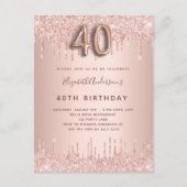 40e verjaardag roos goud glitter roze luxe uitnodiging briefkaart (Voorkant)