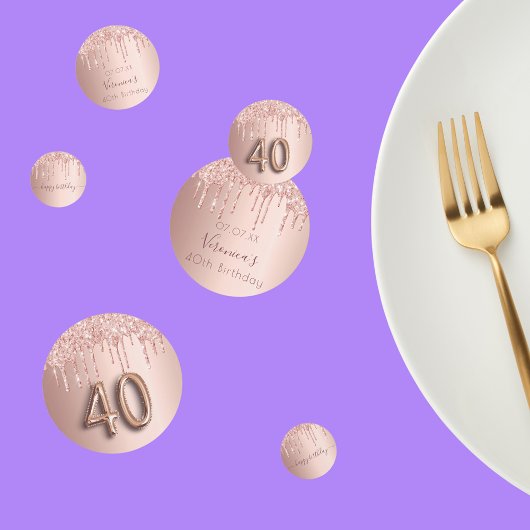 40e verjaardag roos goud glitter roze monogram confetti