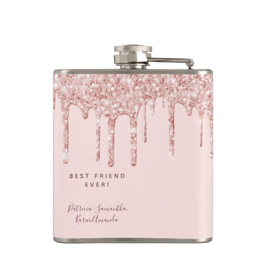 40e verjaardag roos goud glitter roze vrienden heupfles (Achterkant)