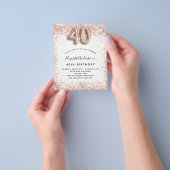 40e verjaardag roos goud witte budgetuitnodiging flyer (Hand)