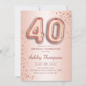 40e verjaardag - Roos gouden ballonnen Kaart (Voorkant)