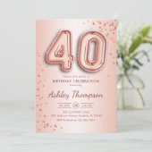 40e verjaardag - Roos gouden ballonnen Kaart (Staand voorkant)