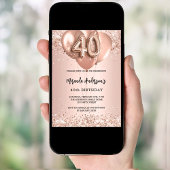 40e verjaardag roos gouden ballonnen kaart