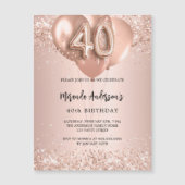 40e verjaardag roos gouden ballonnen luxe magnetische uitnodiging (Voorkant)